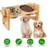 Bamboo Double Dog Raised Bowls 15° Tilt Elevated Dog Bowls with 4 Adjustable Heights 2 Stainless Steel Bowls Pet Feeder for Dogs Cats Rabbits
