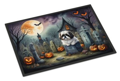 NEW Shih Tzu Spooky Halloween Doormat Front Door Mat Indoor Outdoor Rugs for Entryway, Non Slip Washable Low Pile, 18H X 27W