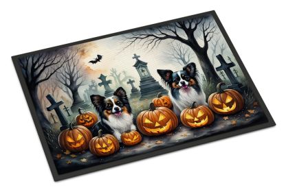 NEW Papillon Spooky Halloween Doormat Front Door Mat Indoor Outdoor Rugs for Entryway, Non Slip Washable Low Pile, 18H X 27W