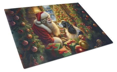 NEW English Springer Spaniel and Santa Claus Glass Cutting Board Decorative Tempered Glass Kitchen Cutting and Serving Board Large Size Chopping