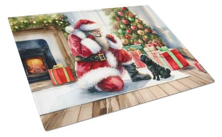 Black Pug and Santa Claus Glass Cutting Board Decorative Tempered Glass Kitchen Cutting and Serving Board Large Size Chopping Board