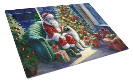 Keeshond and Santa Claus Glass Cutting Board Decorative Tempered Glass Kitchen Cutting and Serving Board Large Size Chopping Board