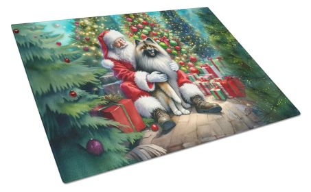 NEW Keeshond and Santa Claus Glass Cutting Board Decorative Tempered Glass Kitchen Cutting and Serving Board Large Size Chopping Board