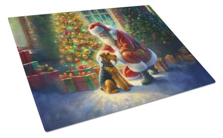 NEW Airedale Terrier and Santa Claus Glass Cutting Board Decorative Tempered Glass Kitchen Cutting and Serving Board Large Size Chopping Board