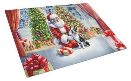 NEW Boston Terrier and Santa Claus Glass Cutting Board Decorative Tempered Glass Kitchen Cutting and Serving Board Large Size Chopping Board