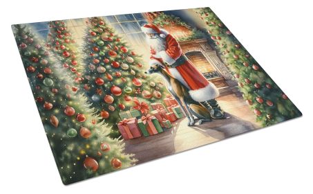 Greyhound and Santa Claus Glass Cutting Board Decorative Tempered Glass Kitchen Cutting and Serving Board Large Size Chopping Board