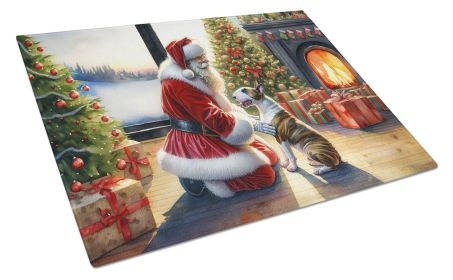 Bull Terrier and Santa Claus Glass Cutting Board Decorative Tempered Glass Kitchen Cutting and Serving Board Large Size Chopping Board