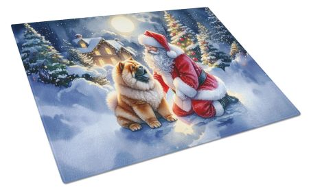 Chow Chow and Santa Claus Glass Cutting Board Decorative Tempered Glass Kitchen Cutting and Serving Board Large Size Chopping Board