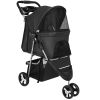 3 Wheels Pet Stroller Foldable Carrier Strolling Cart Travel Jogger Pet Stroller with Removable Liner Storage Basket for Dog Cat