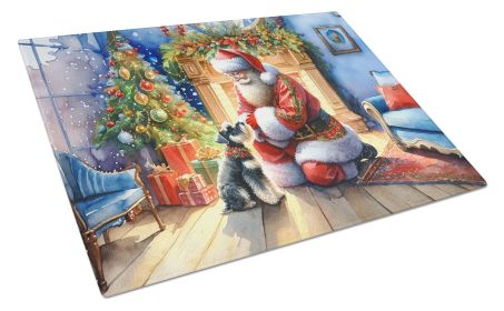 NEW Schnauzer and Santa Claus Glass Cutting Board Decorative Tempered Glass Kitchen Cutting and Serving Board Large Size Chopping Board (Default: Default)