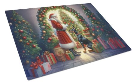 NEW Doberman Pinscher and Santa Claus Glass Cutting Board Decorative Tempered Glass Kitchen Cutting and Serving Board Large Size Chopping Board (Default: Default)