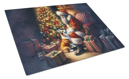 NEW Corgi and Santa Claus Glass Cutting Board Decorative Tempered Glass Kitchen Cutting and Serving Board Large Size Chopping Board (Default: Default)