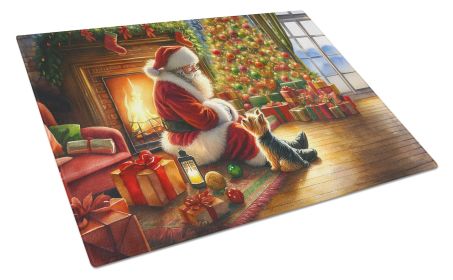 NEW Yorkshire Terrier Yorkie and Santa Claus Glass Cutting Board Decorative Tempered Glass Kitchen Cutting and Serving Board Large Size Chopping (Default: Default)