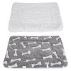 Dog Bed Mat Comfortable Flannel Dog Crate Pad Reversible Cushion Carpet Machine Washable Pet Bed Liner with Bone Patterns Dual-Side Usage for M/L/XL D