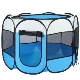 Portable Foldable Pet Tent Exercise Pen Kennel Removable Zipper Top and Bottom Water Resistant Indoor Outdoor Use For Dogs Cats Other Pets (Option: L_Blue)