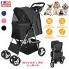 4 Wheels Pet Stroller Foldable Carrier Strolling Cart Travel Jogger Pet Stroller with Removable Liner Storage Basket for Dog Cat